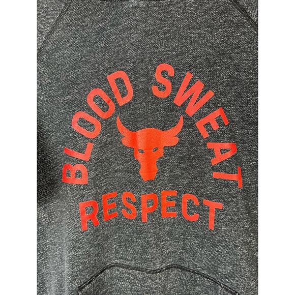 UNDER ARMOUR Project Rock Gray Short Sleeve Hoodie Blood Sweat respect Bull M - Picture 5 of 6